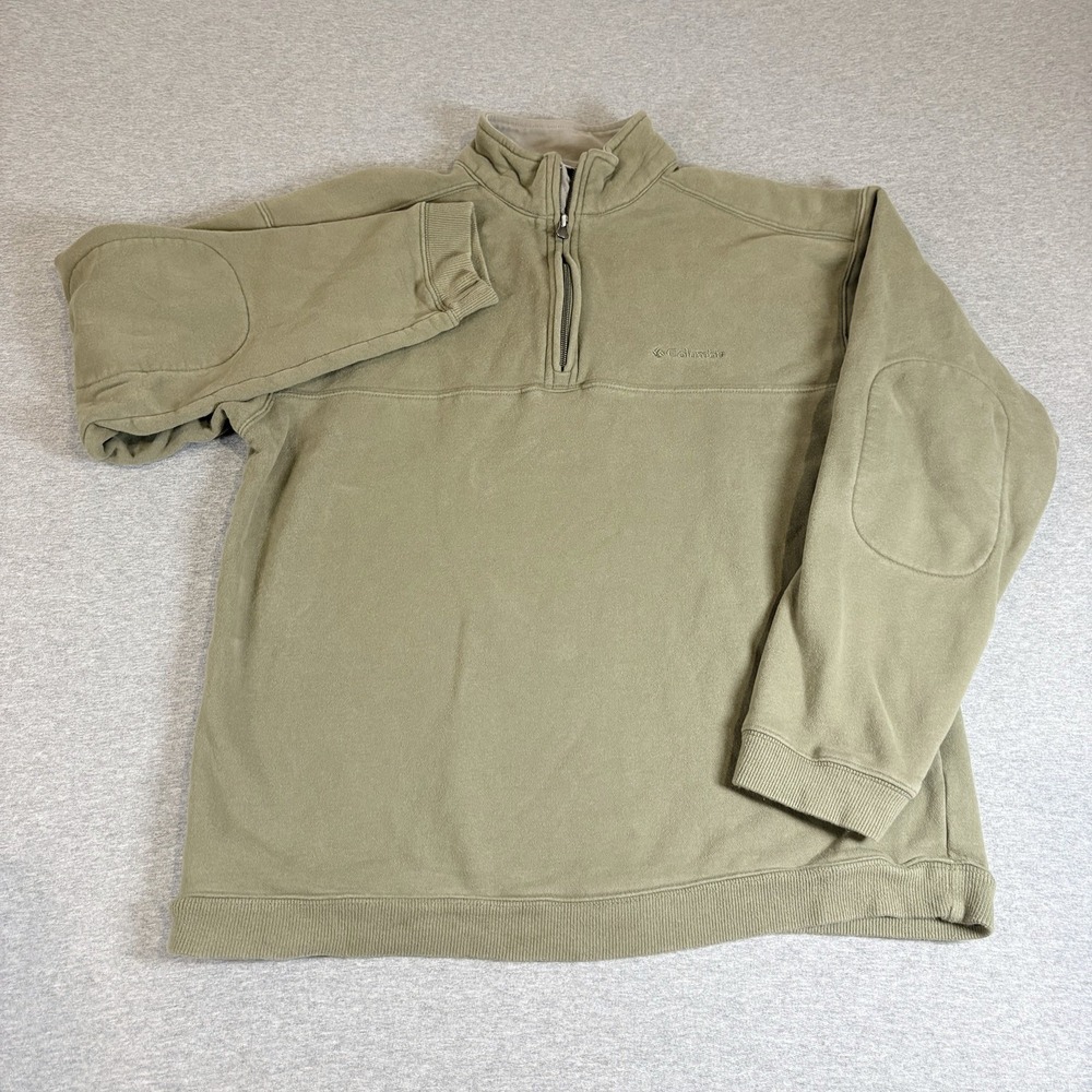 Columbia 1/4 Zip Pullover Mens Medium Green Fleece Sweatshirt‎ Elbow Patches